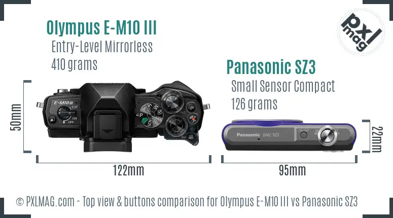 Olympus E-M10 III vs Panasonic SZ3 top view buttons comparison