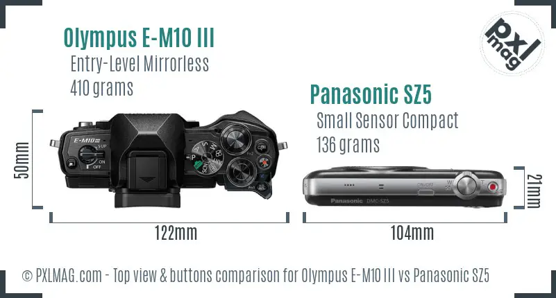 Olympus E-M10 III vs Panasonic SZ5 top view buttons comparison