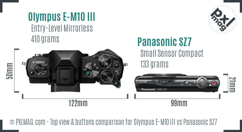Olympus E-M10 III vs Panasonic SZ7 top view buttons comparison