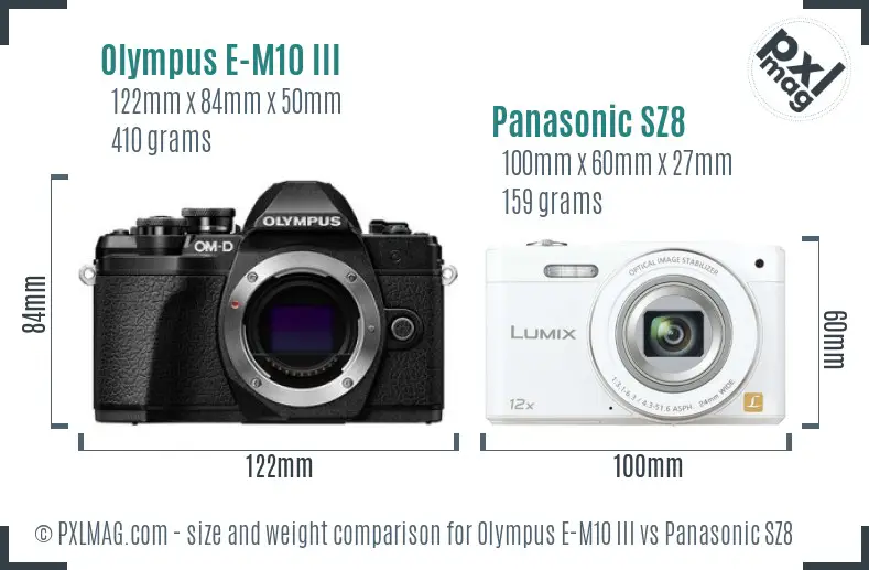 Olympus E-M10 III vs Panasonic SZ8 size comparison