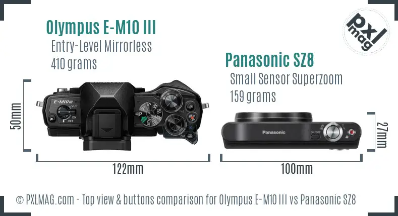 Olympus E-M10 III vs Panasonic SZ8 top view buttons comparison