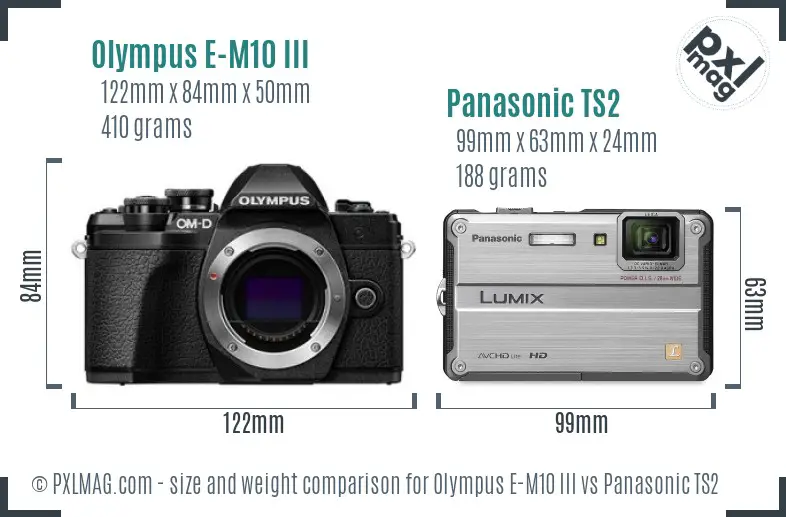 Olympus E-M10 III vs Panasonic TS2 size comparison