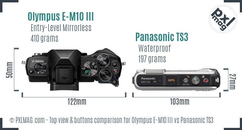 Olympus E-M10 III vs Panasonic TS3 top view buttons comparison