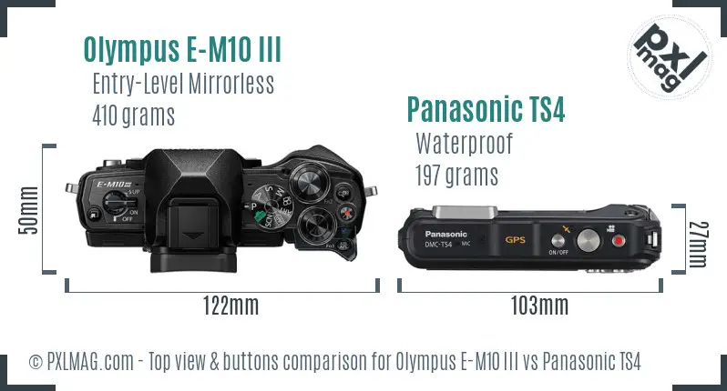 Olympus E-M10 III vs Panasonic TS4 top view buttons comparison