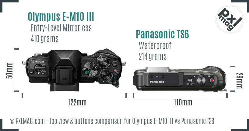Olympus E-M10 III vs Panasonic TS6 top view buttons comparison