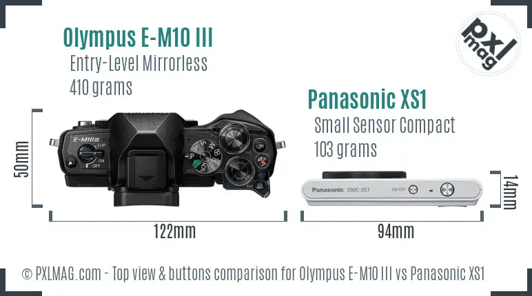 Olympus E-M10 III vs Panasonic XS1 top view buttons comparison
