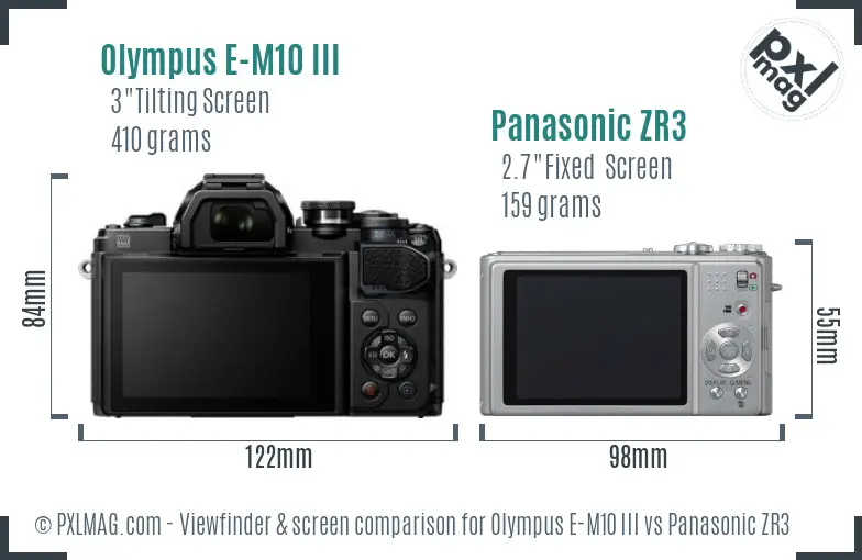 Olympus E-M10 III vs Panasonic ZR3 Screen and Viewfinder comparison