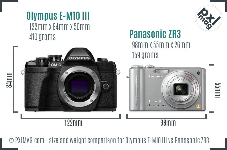 Olympus E-M10 III vs Panasonic ZR3 size comparison