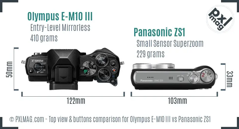 Olympus E-M10 III vs Panasonic ZS1 top view buttons comparison
