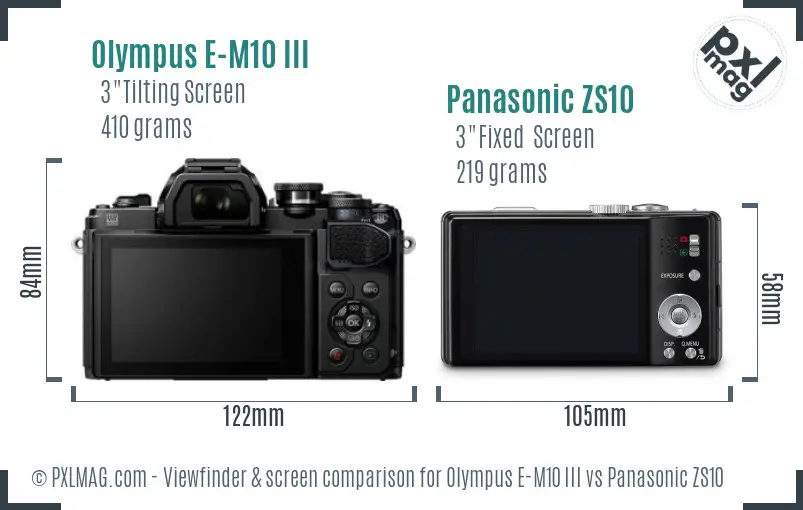 Olympus E-M10 III vs Panasonic ZS10 Screen and Viewfinder comparison