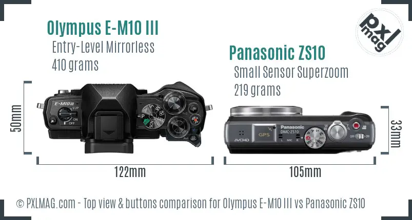 Olympus E-M10 III vs Panasonic ZS10 top view buttons comparison