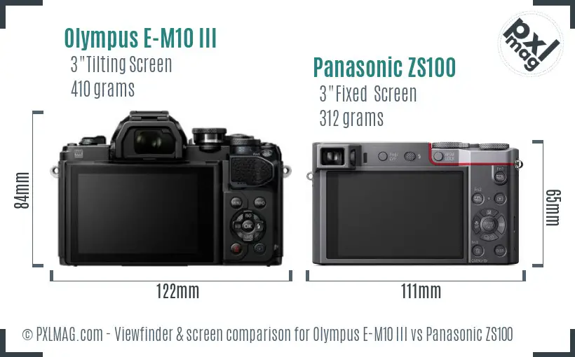 Olympus E-M10 III vs Panasonic ZS100 Screen and Viewfinder comparison