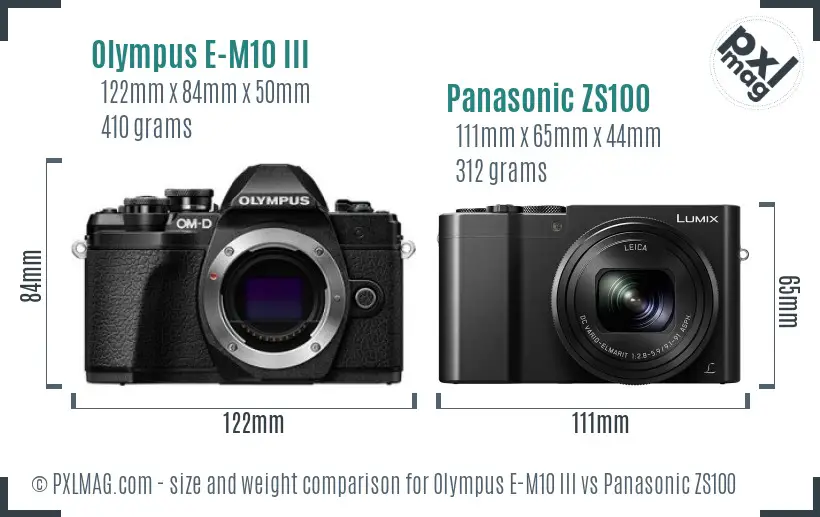 Olympus E-M10 III vs Panasonic ZS100 size comparison