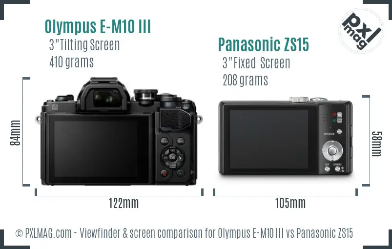 Olympus E-M10 III vs Panasonic ZS15 Screen and Viewfinder comparison