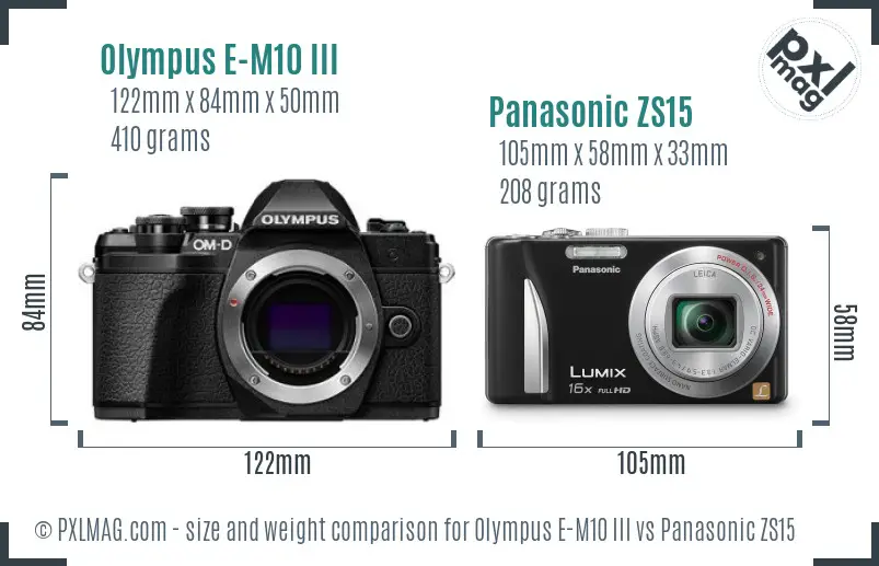Olympus E-M10 III vs Panasonic ZS15 size comparison