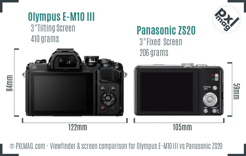 Olympus E-M10 III vs Panasonic ZS20 Screen and Viewfinder comparison
