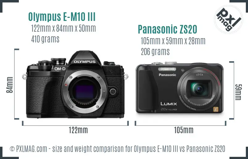 Olympus E-M10 III vs Panasonic ZS20 size comparison