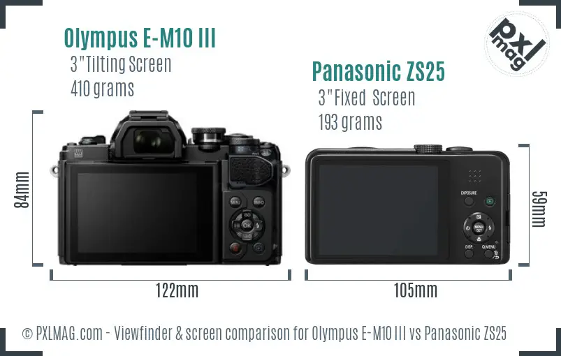 Olympus E-M10 III vs Panasonic ZS25 Screen and Viewfinder comparison