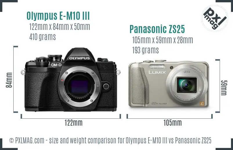 Olympus E-M10 III vs Panasonic ZS25 size comparison