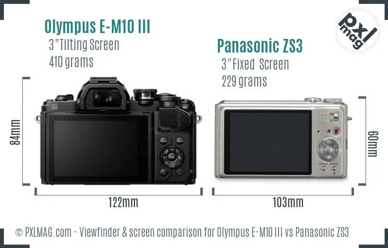 Olympus E-M10 III vs Panasonic ZS3 Screen and Viewfinder comparison