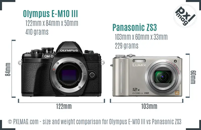 Olympus E-M10 III vs Panasonic ZS3 size comparison