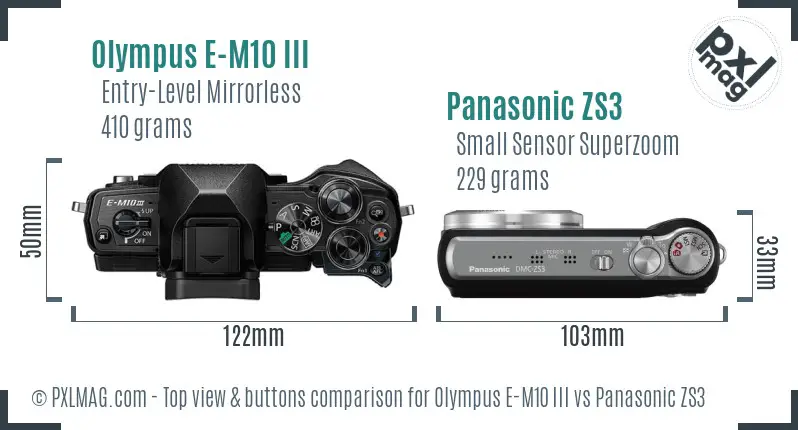 Olympus E-M10 III vs Panasonic ZS3 top view buttons comparison