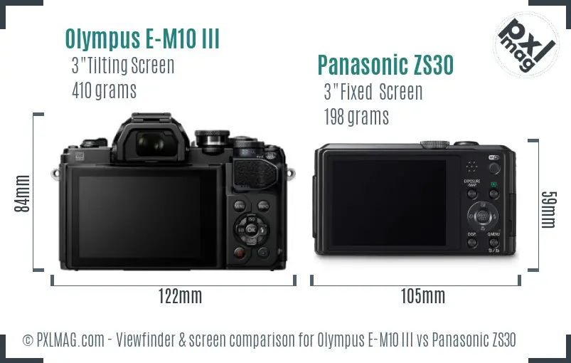 Olympus E-M10 III vs Panasonic ZS30 Screen and Viewfinder comparison