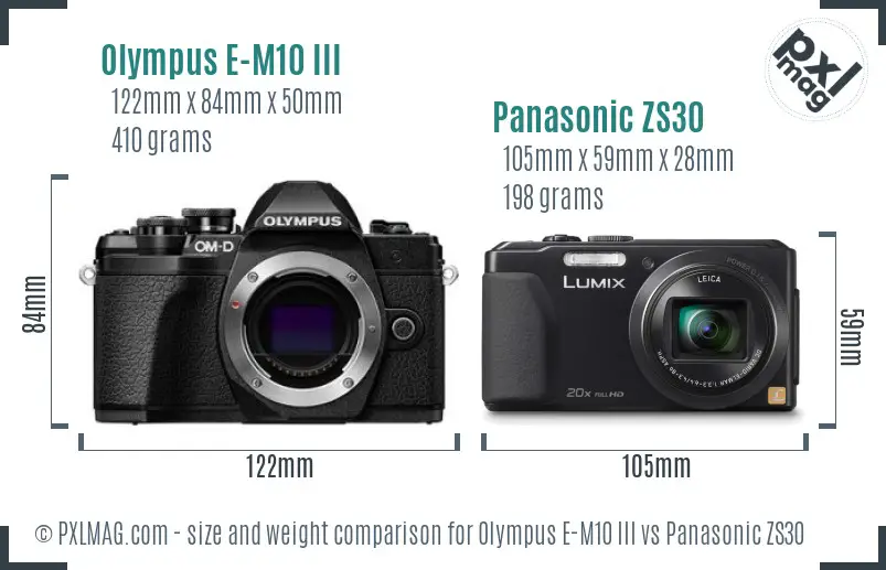 Olympus E-M10 III vs Panasonic ZS30 size comparison