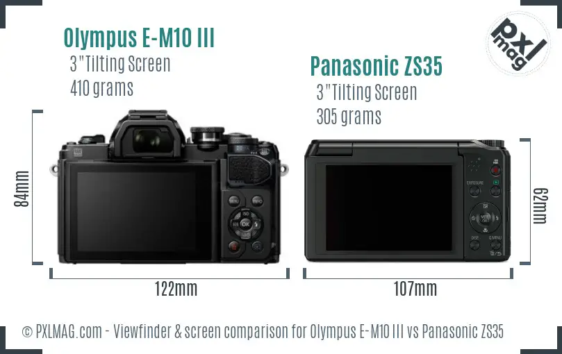 Olympus E-M10 III vs Panasonic ZS35 Screen and Viewfinder comparison