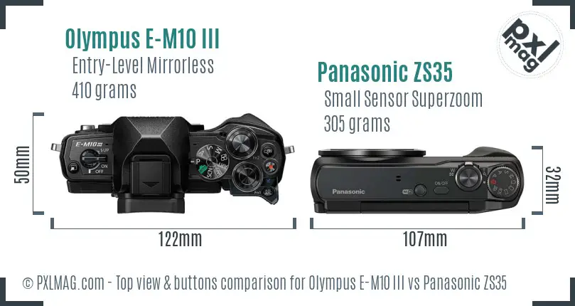 Olympus E-M10 III vs Panasonic ZS35 top view buttons comparison