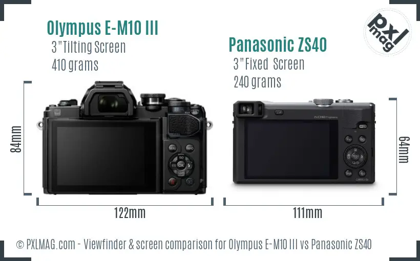 Olympus E-M10 III vs Panasonic ZS40 Screen and Viewfinder comparison