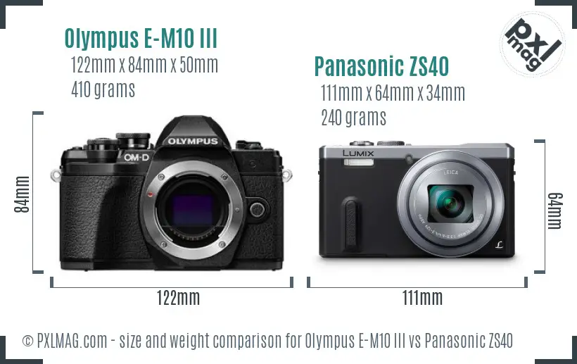 Olympus E-M10 III vs Panasonic ZS40 size comparison