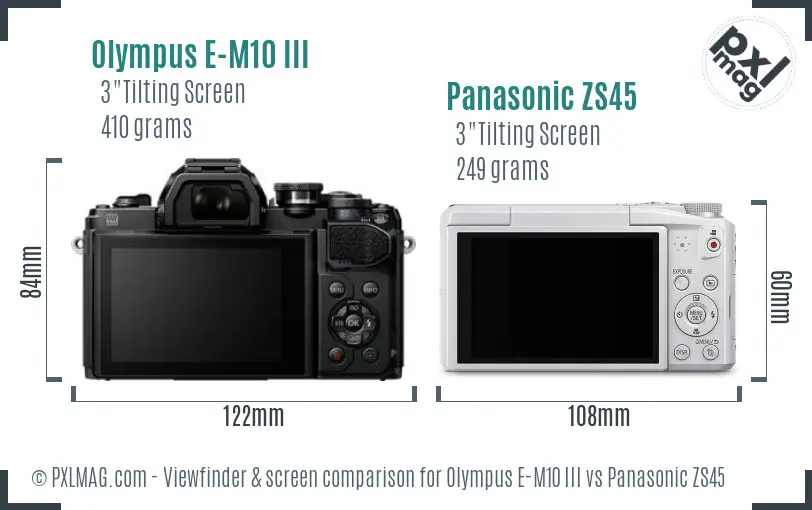 Olympus E-M10 III vs Panasonic ZS45 Screen and Viewfinder comparison