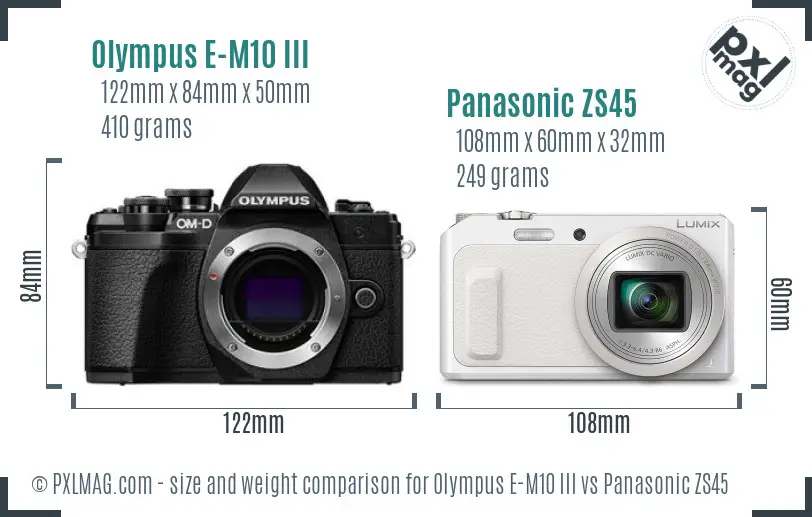 Olympus E-M10 III vs Panasonic ZS45 size comparison