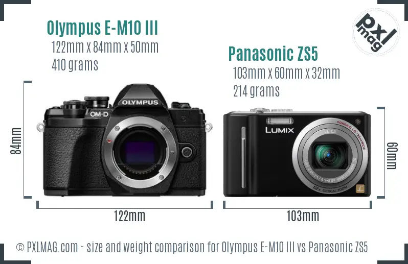 Olympus E-M10 III vs Panasonic ZS5 size comparison