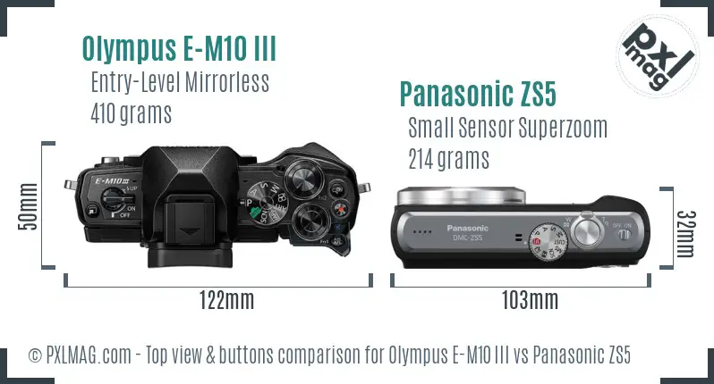 Olympus E-M10 III vs Panasonic ZS5 top view buttons comparison