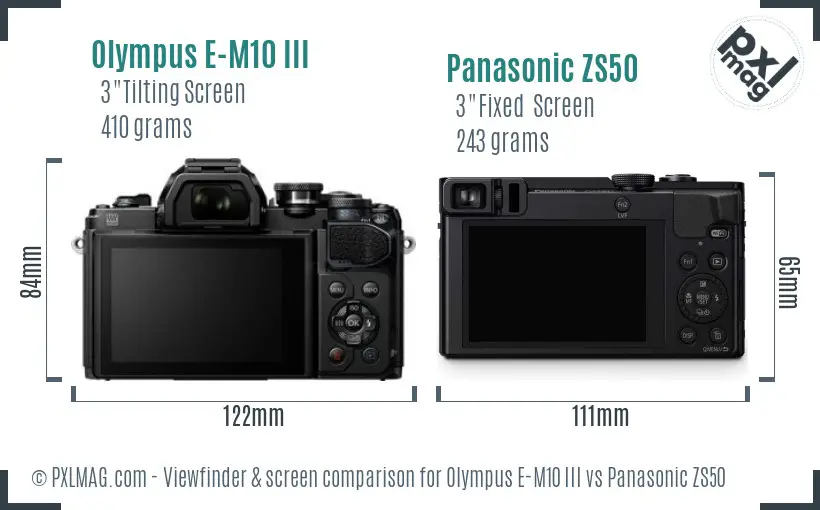 Olympus E-M10 III vs Panasonic ZS50 Screen and Viewfinder comparison