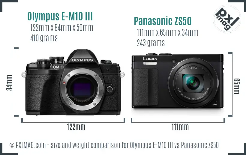 Olympus E-M10 III vs Panasonic ZS50 size comparison