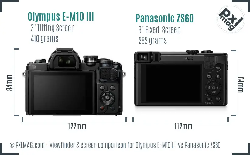 Olympus E-M10 III vs Panasonic ZS60 Screen and Viewfinder comparison
