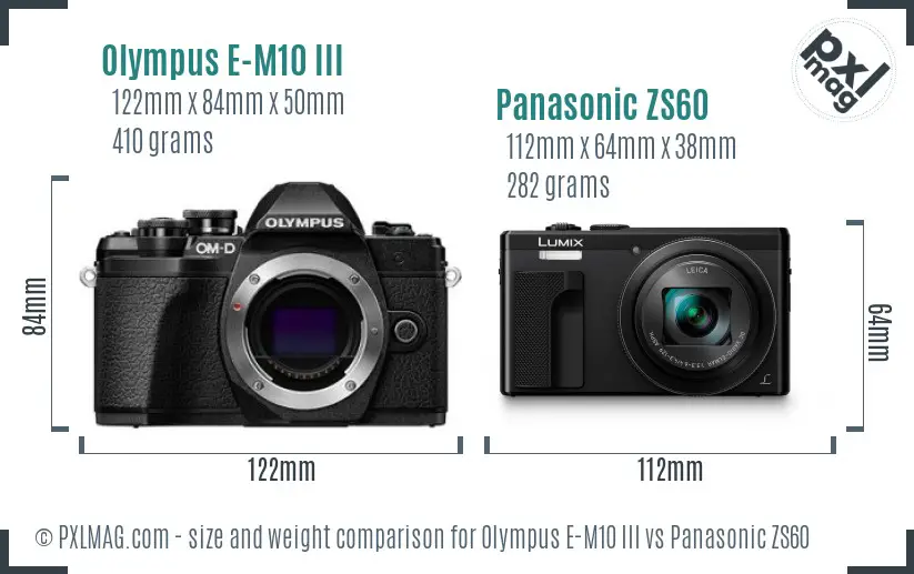 Olympus E-M10 III vs Panasonic ZS60 size comparison