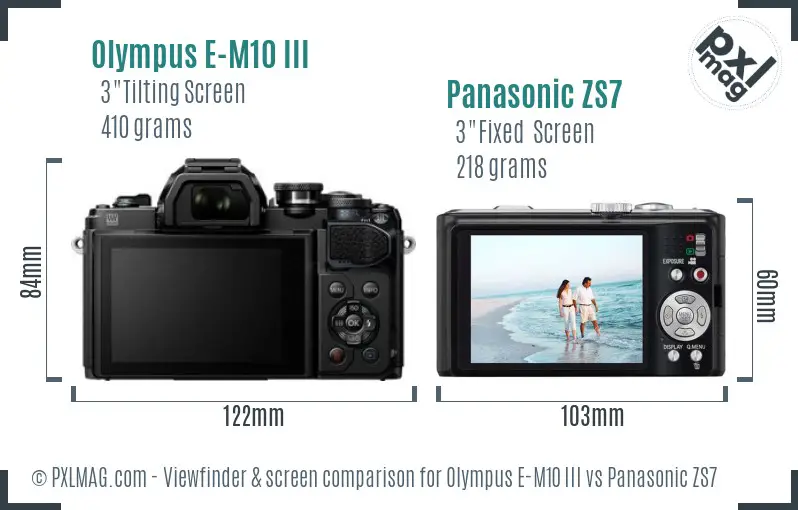 Olympus E-M10 III vs Panasonic ZS7 Screen and Viewfinder comparison