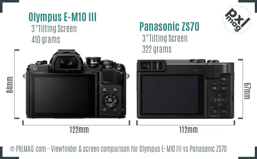 Olympus E-M10 III vs Panasonic ZS70 Screen and Viewfinder comparison