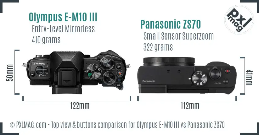 Olympus E-M10 III vs Panasonic ZS70 top view buttons comparison