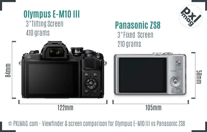 Olympus E-M10 III vs Panasonic ZS8 Screen and Viewfinder comparison