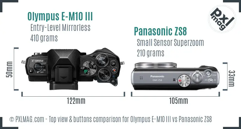 Olympus E-M10 III vs Panasonic ZS8 top view buttons comparison