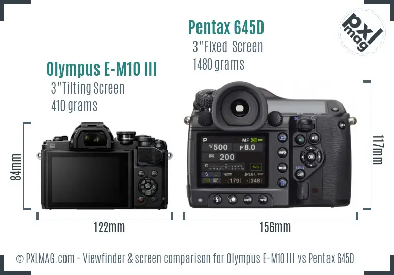 Olympus E-M10 III vs Pentax 645D Screen and Viewfinder comparison