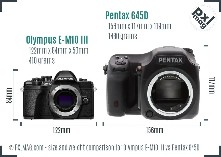 Olympus E-M10 III vs Pentax 645D size comparison