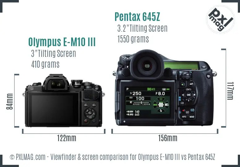 Olympus E-M10 III vs Pentax 645Z Screen and Viewfinder comparison