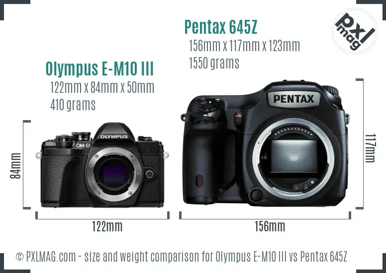 Olympus E-M10 III vs Pentax 645Z size comparison