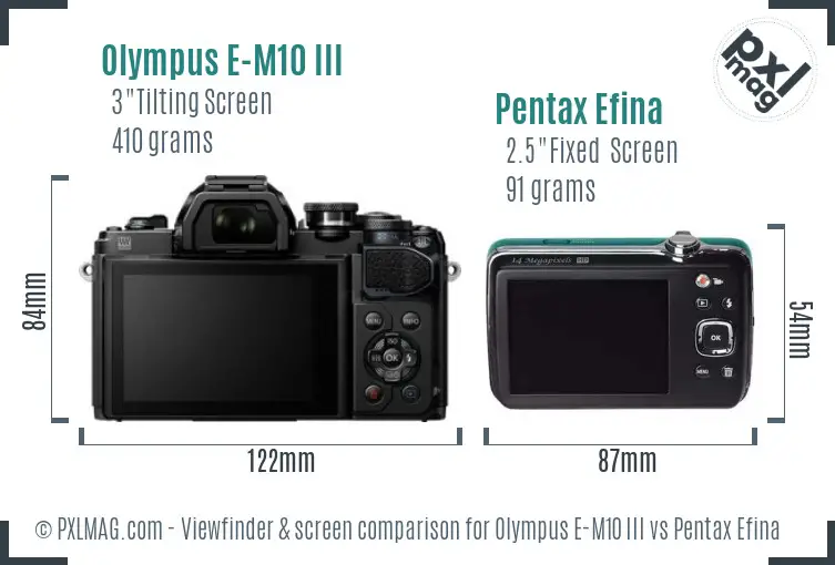 Olympus E-M10 III vs Pentax Efina Screen and Viewfinder comparison